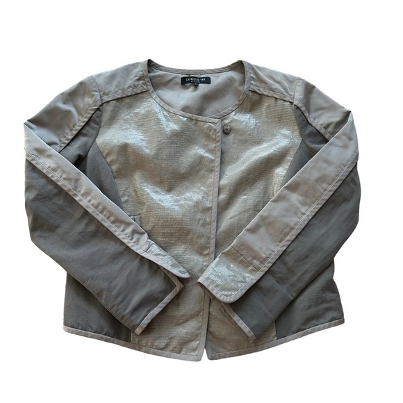 Lafayette 148 New York Size 6 Linen Blend Gray Pockets Faux Snake Print Jacket - Picture 5 of 16
